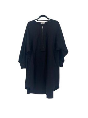 COS Women's Szie 12 Black Long Sleeve Front Zip Up Midi Dress Dolman